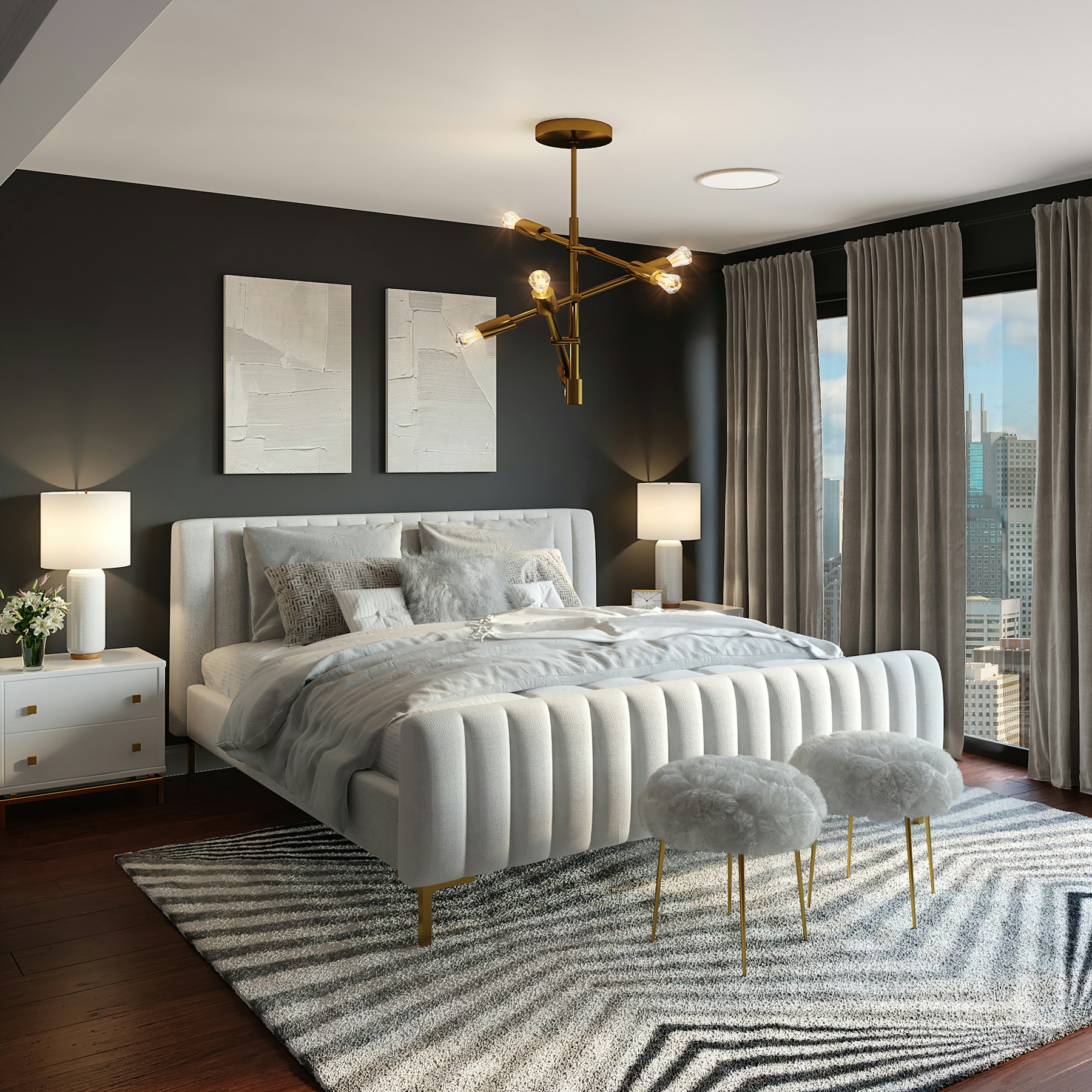 Linen Bedroom · Low Bed in Warm Grey